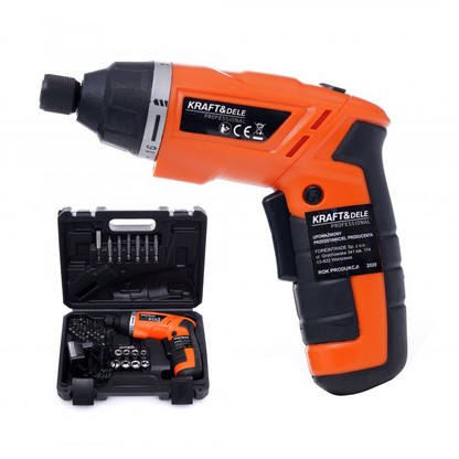 eGospodari.ro % SET Surubelnita electrica pe acumulator KRAFT Profi K1577, include 1 acumulator 3.6 V, 6 tubulare si 30 biti